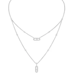 Messika Move Uno 2 Rows 18ct White Gold Diamond Pavé Necklace