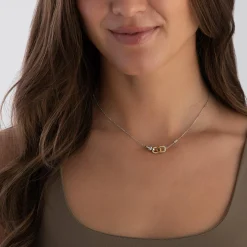 Michael Kors Astor Link Silver and Yellow Gold Plated Cubic Zirconia Necklace
