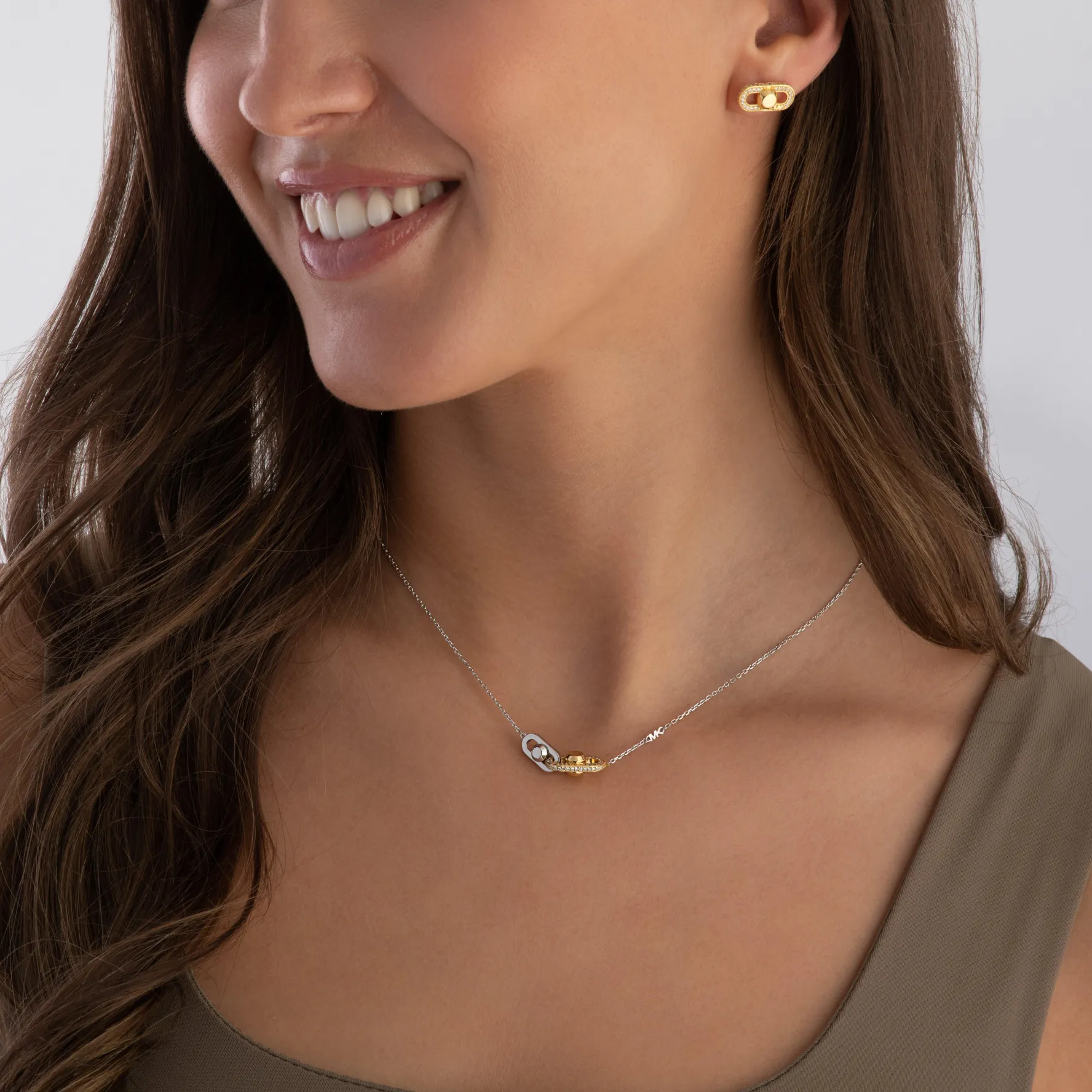 Michael Kors Astor Link Yellow Gold Plated Cubic Zirconia Stud Earrings