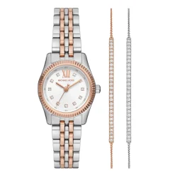 Michael Kors Lexington 26mm Stainless Steel and Rose Gold Tone Ladies Watch and Bracelet Set