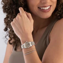 Michael Kors Lexington 26mm Stainless Steel and Yellow Gold Tone Watch and Crystal Bracelet Set