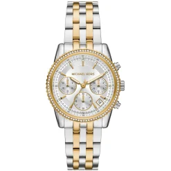 Michael Kors Mini Bryant 35mm Stainless Steel and Yellow Gold Tone Crystal Chronograph Ladies Watch