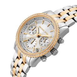 Michael Kors Mini Bryant 35mm Stainless Steel and Yellow Gold Tone Crystal Chronograph Ladies Watch