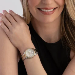 Michael Kors Mini Bryant 35mm Stainless Steel and Yellow Gold Tone Crystal Chronograph Ladies Watch