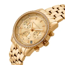 Michael Kors Mini Bryant 35mm Yellow Gold Plated Chronograph Crystal Ladies Watch