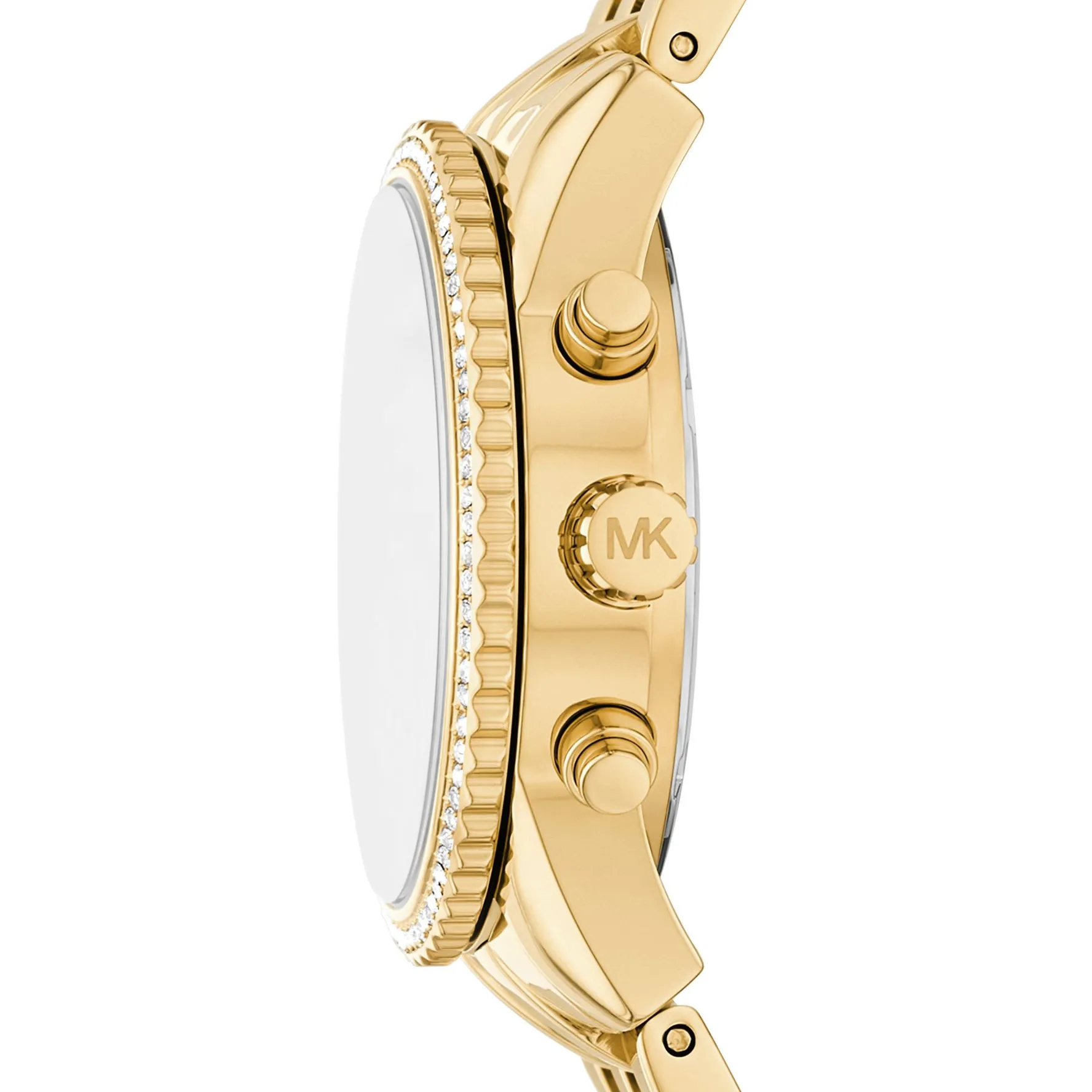 Michael Kors Mini Bryant 35mm Yellow Gold Plated Chronograph Crystal Ladies Watch