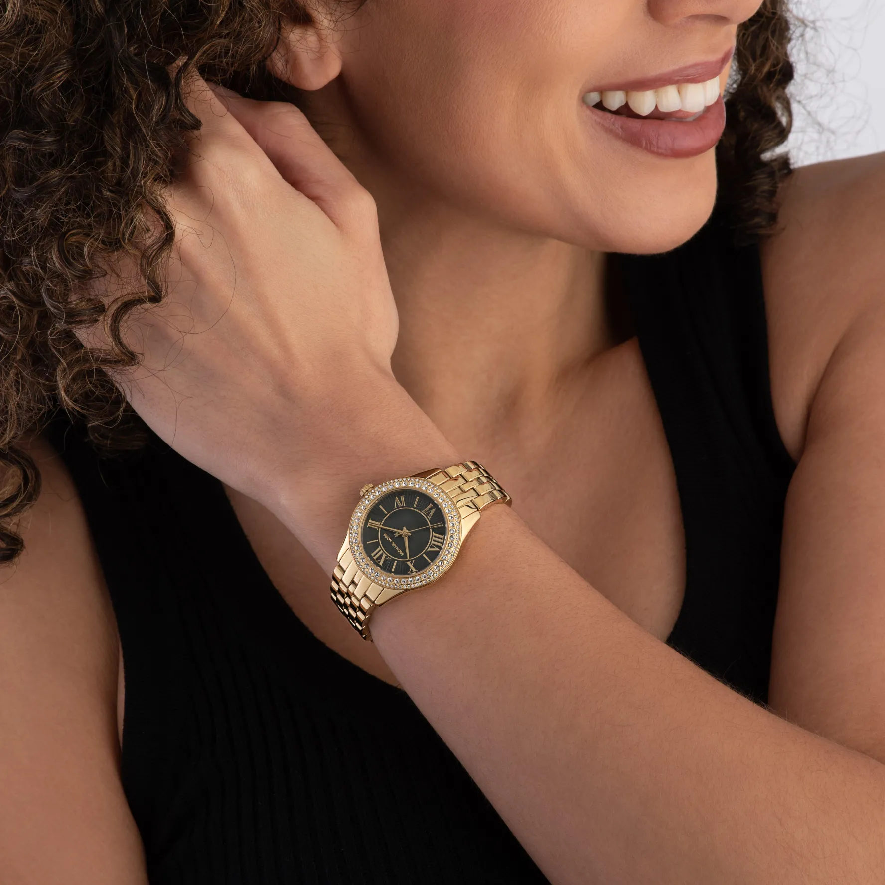 Michael Kors 33mm Yellow Gold Tone Green Crystal Ladies Watch