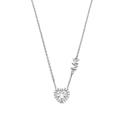 Michael Kors Premium Silver Heart Shaped Cubic Zirconia Halo Necklace