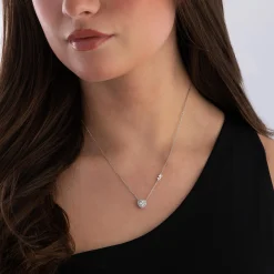 Michael Kors Premium Silver Heart Shaped Cubic Zirconia Halo Necklace