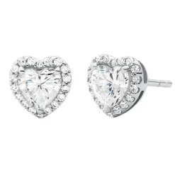 Michael Kors Premium Silver Heart Shaped Cubic Zirconia Halo Stud Earrings