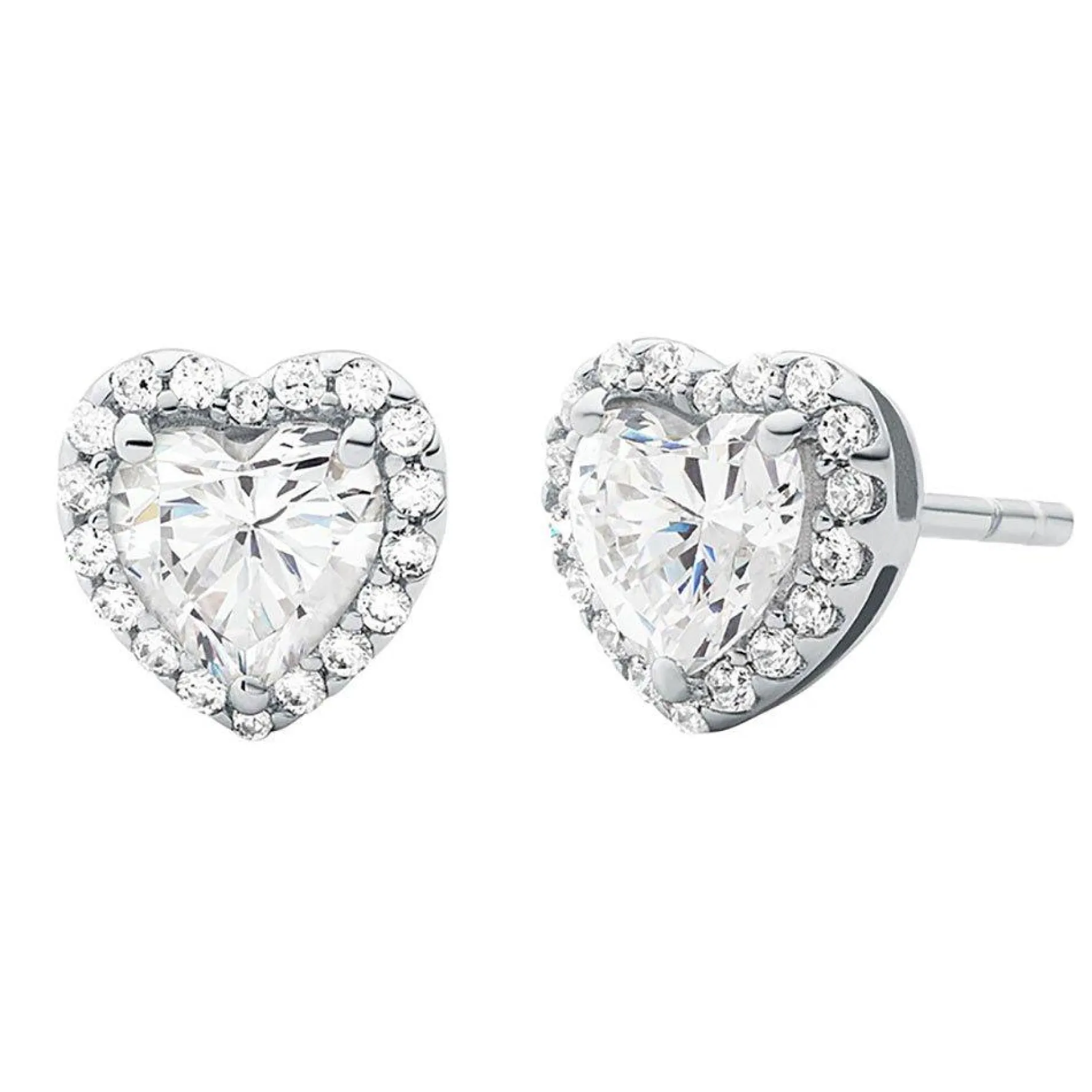 Michael Kors Premium Silver Heart Shaped Cubic Zirconia Halo Stud Earrings