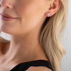 Michael Kors Premium Silver Heart Shaped Cubic Zirconia Halo Stud Earrings