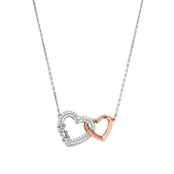 Michael Kors Silver and Rose Tone Cubic Zirconia Heart Necklace