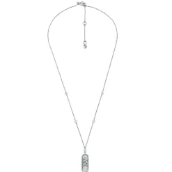 Michael Kors Silver Cubic Zirconia Dog Tag Necklace