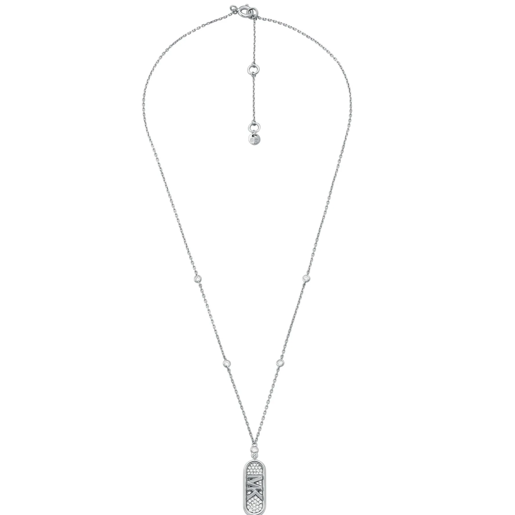Michael Kors Silver Cubic Zirconia Dog Tag Necklace