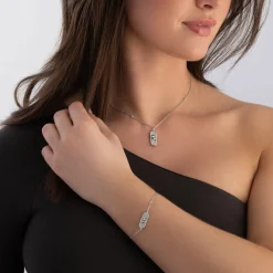 Michael Kors Silver Cubic Zirconia Dog Tag Necklace