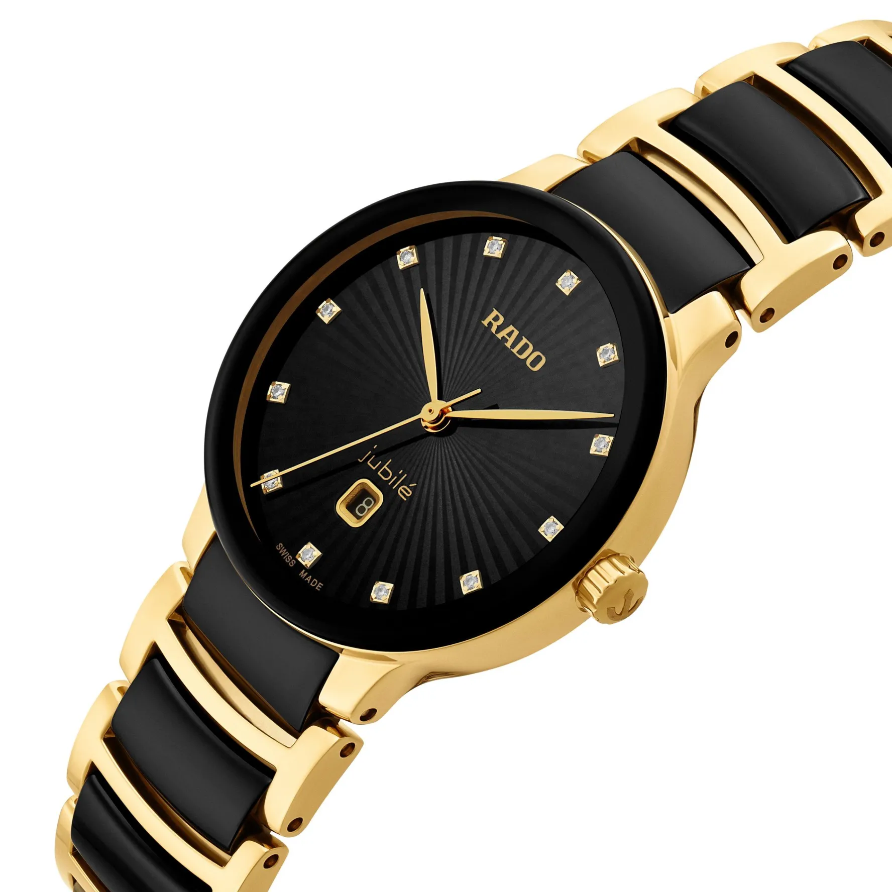 Rado Centrix 30.5mm High-Tech Ceramic and Yellow Gold PVD Diamond Ladies Watch