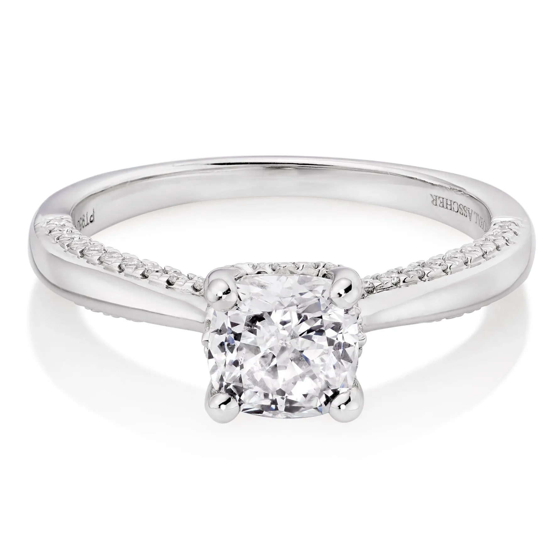 Royal Asscher Louise Platinum Diamond Royal Asscher Cushion Cut Solitaire Ring