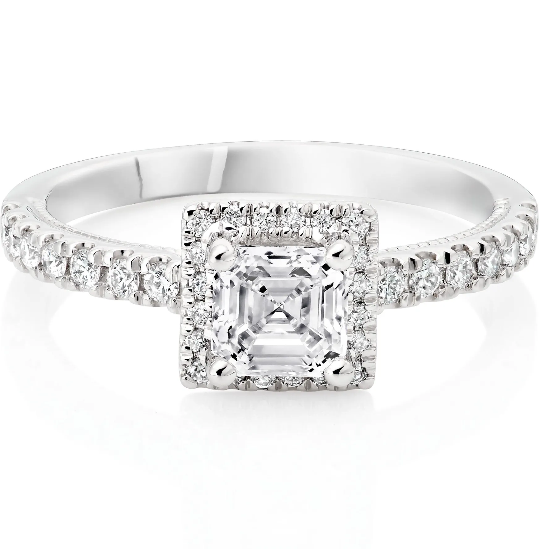 Royal Asscher Mary Platinum Diamond Royal Asscher Cut Halo Ring