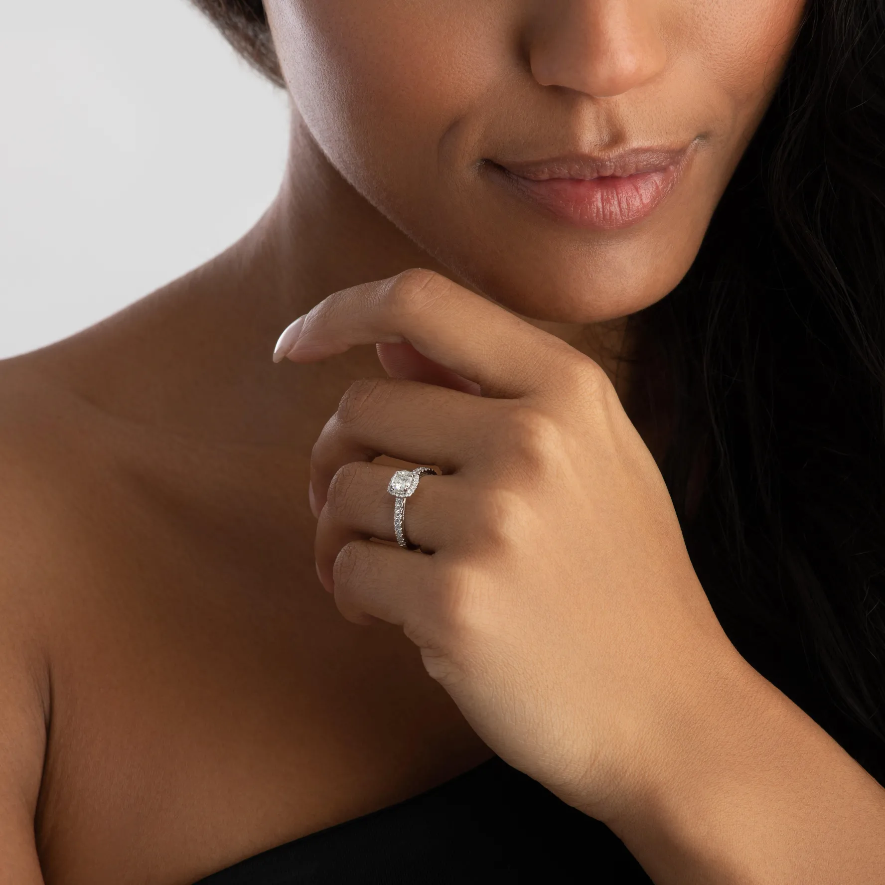 Royal Asscher Natalia Platinum Diamond Royal Asscher Cushion Cut Halo Ring