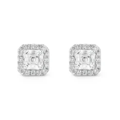 Royal Asscher Platinum Halo Royal Asscher Cut Diamond Stud Earrings