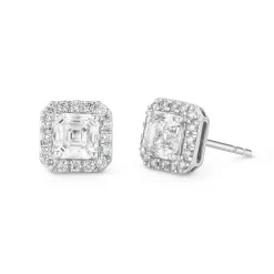 Royal Asscher Platinum Halo Royal Asscher Cut Diamond Stud Earrings