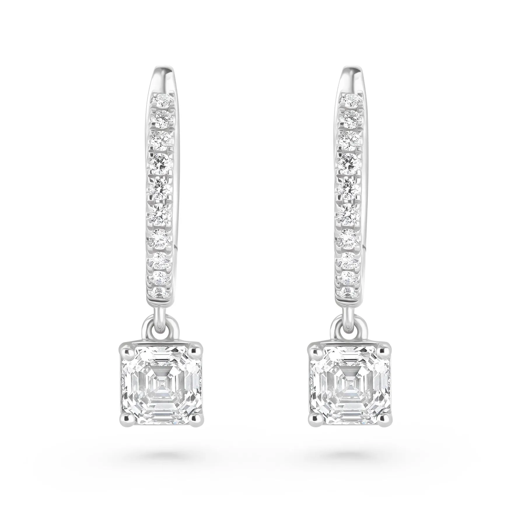 Royal Asscher Platinum Royal Asscher Cut Diamond Drop Earrings