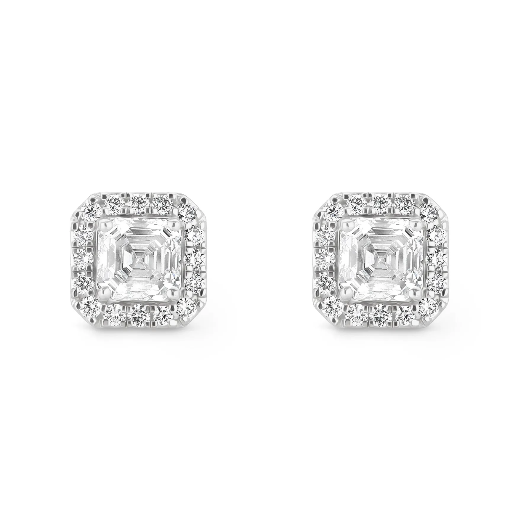 Royal Asscher Platinum Vera Royal Asscher Cut Diamond Halo Stud Earrings