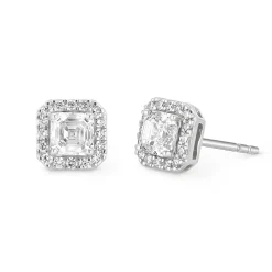 Royal Asscher Platinum Vera Royal Asscher Cut Diamond Halo Stud Earrings
