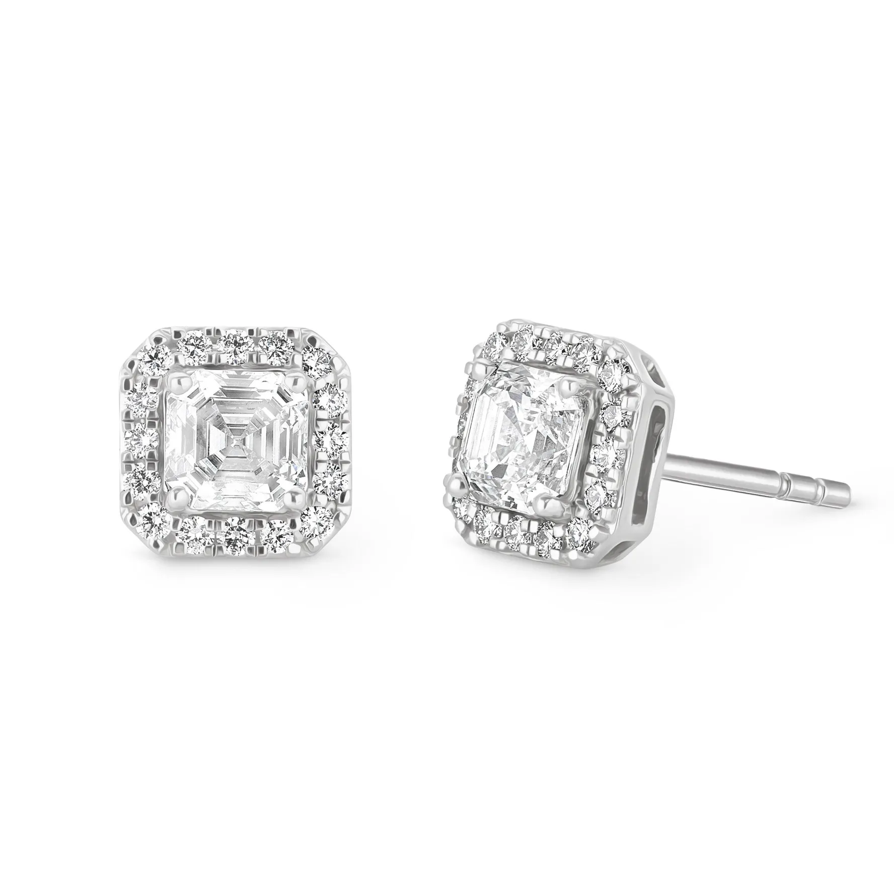 Royal Asscher Platinum Vera Royal Asscher Cut Diamond Halo Stud Earrings