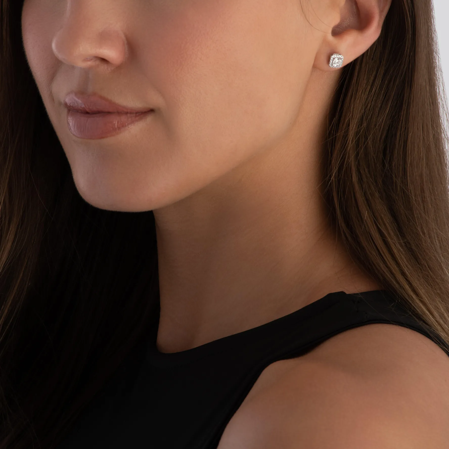Royal Asscher Platinum Vera Royal Asscher Cut Diamond Halo Stud Earrings