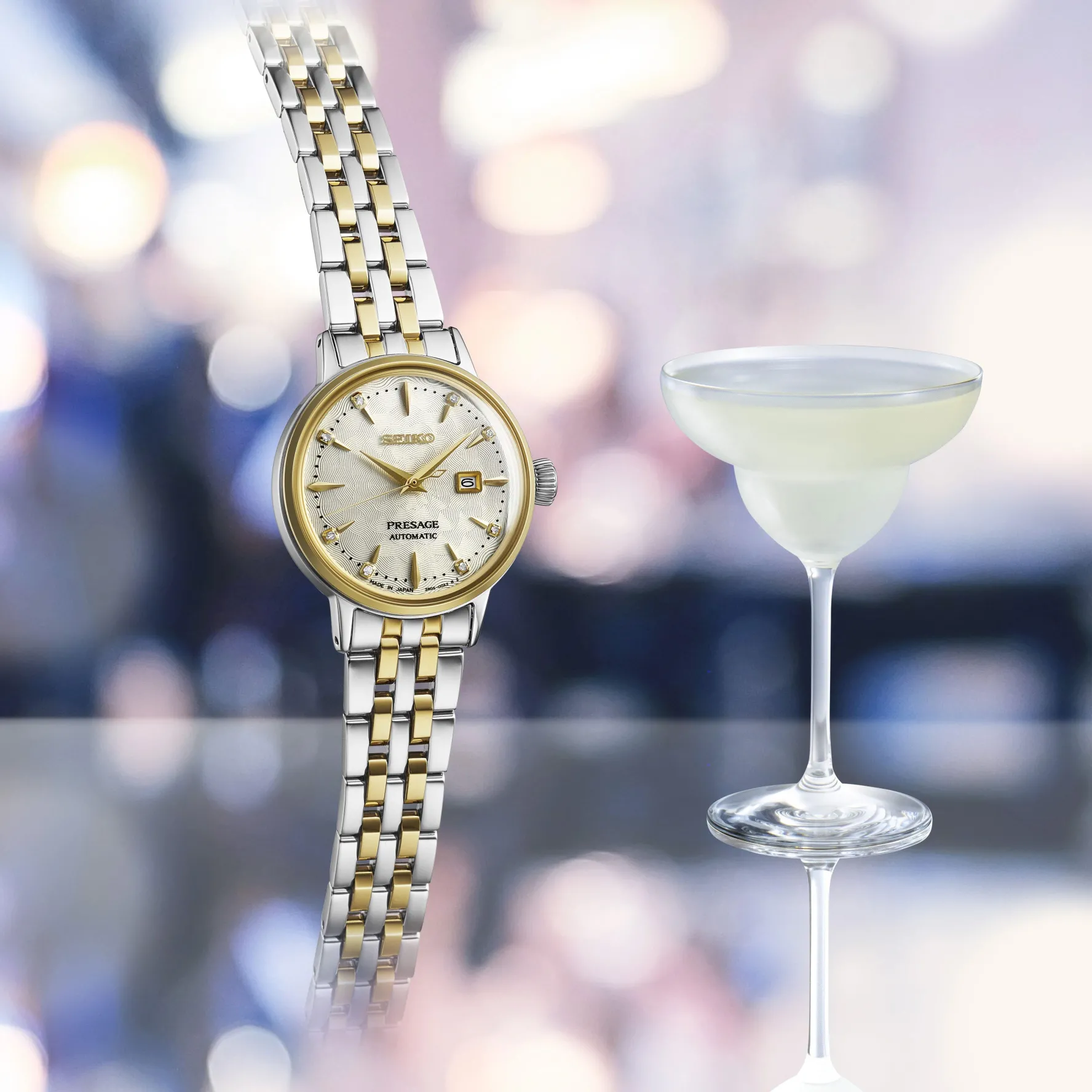 Seiko Presage Cocktail Time 'White Lady' Diamond Twist 30mm Automatic Ladies Watch