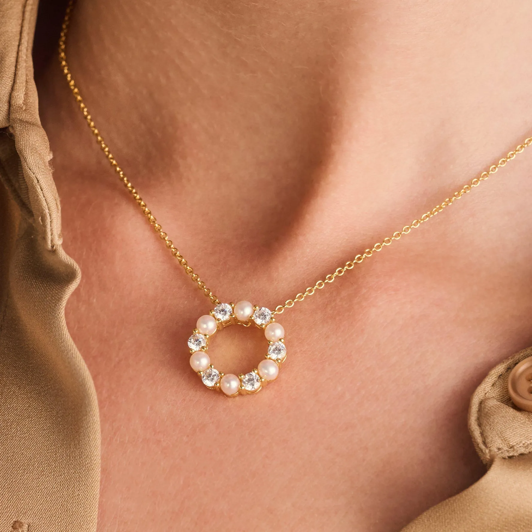 Sif Jakobs Biella Perla Yellow Gold Plated Cubic Zirconia Necklace