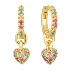 Sif Jakobs Caro Creolo Yellow Gold Plated Multi Coloured Cubic Zirconia Heart Hoop Earrings