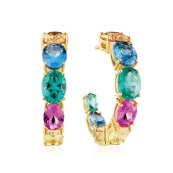 Sif Jakobs Creolo Grand Yellow Gold Plated Multi Coloured Cubic Zirconia Hoop Earrings