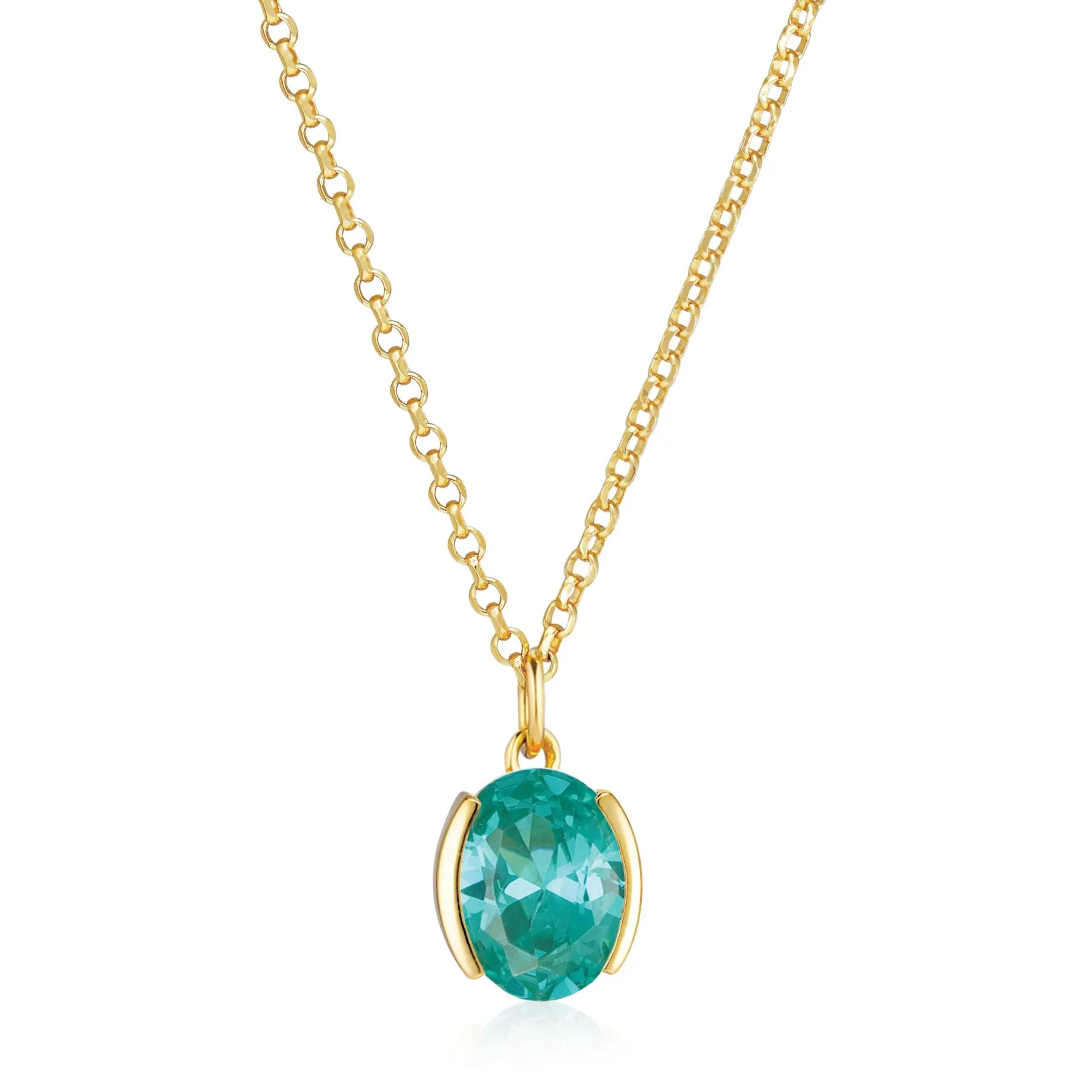Sif Jakobs Ellisse Carezza Yellow Gold Plated Turquoise Cubic Zirconia Pendant