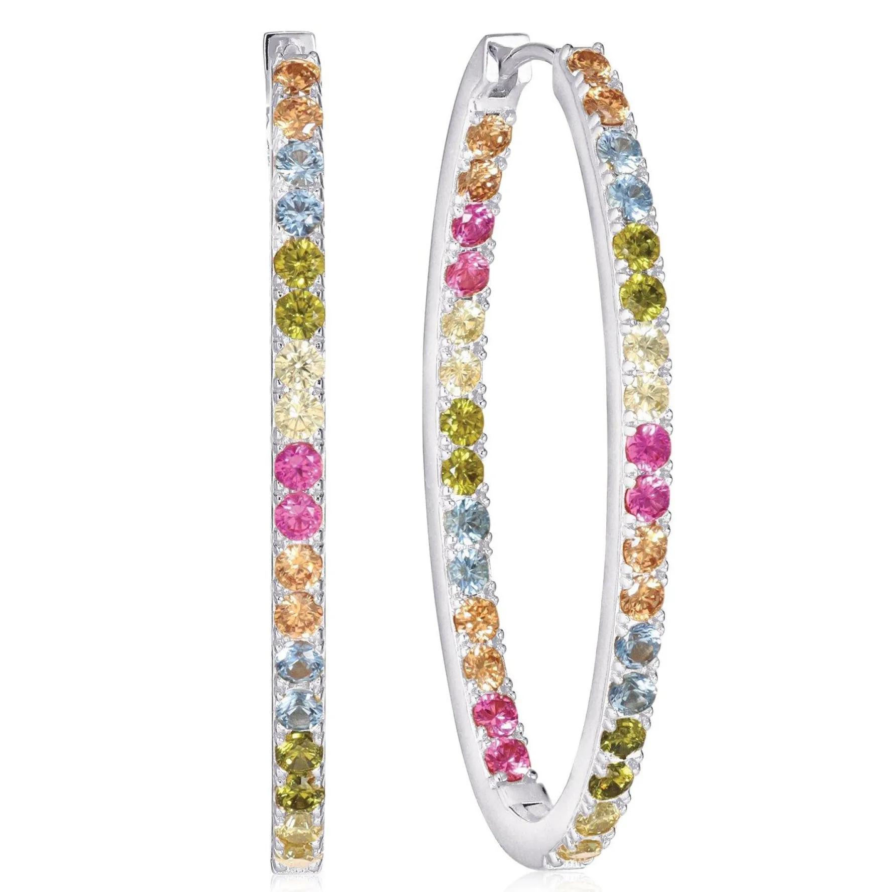 Sif Jakobs Ellisse Silver Multi Coloured Cubic Zirconia Hoop Earrings