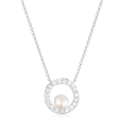 Sif Jakobs Ponza Circolo Silver Cubic Zirconia Freshwater Pearl Necklace