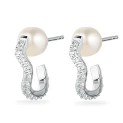 Sif Jakobs Ponza Silver Cubic Zirconia Freshwater Pearl Hoop Earrings