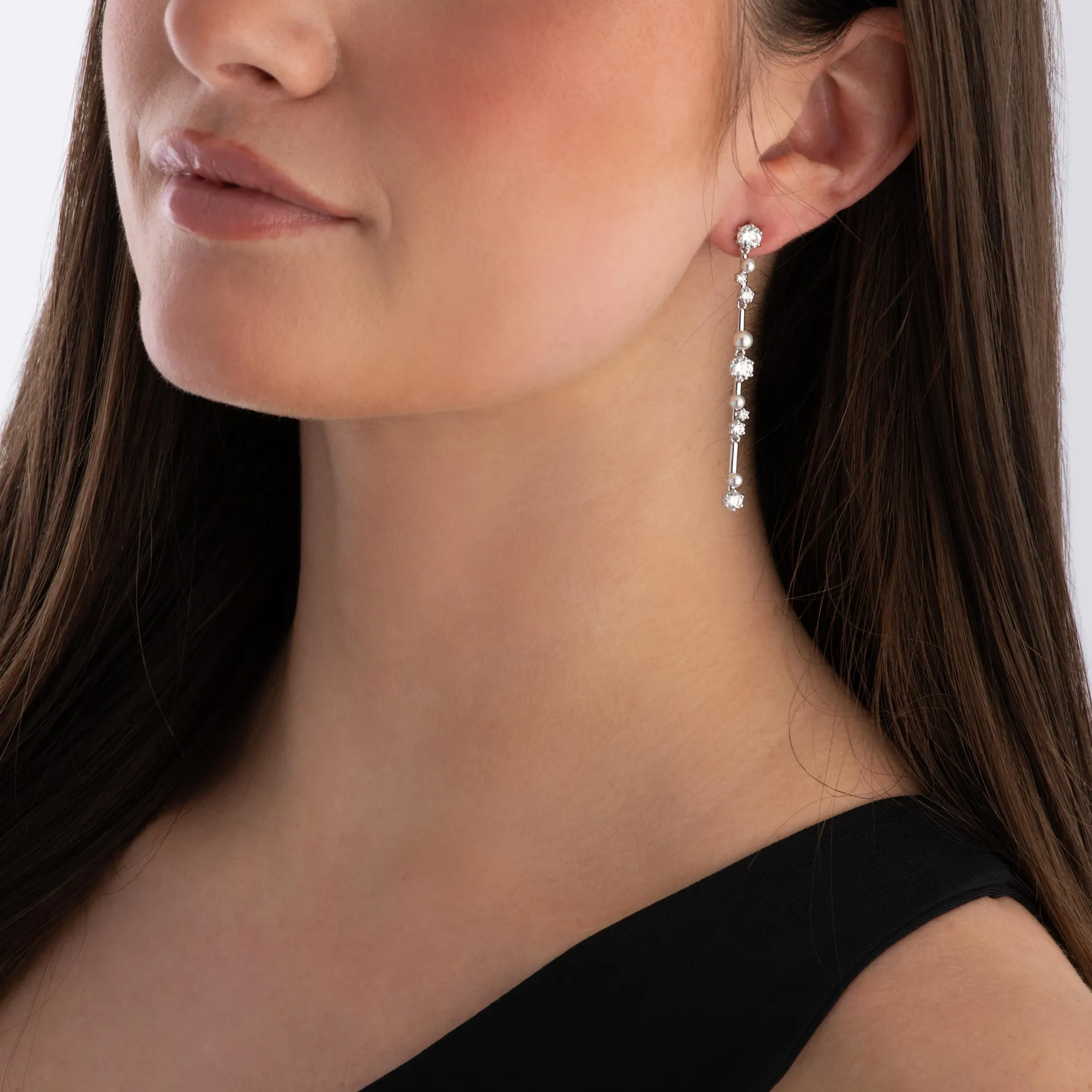 Swarovski Constella Silver Crystal Pearl Drop Earrings