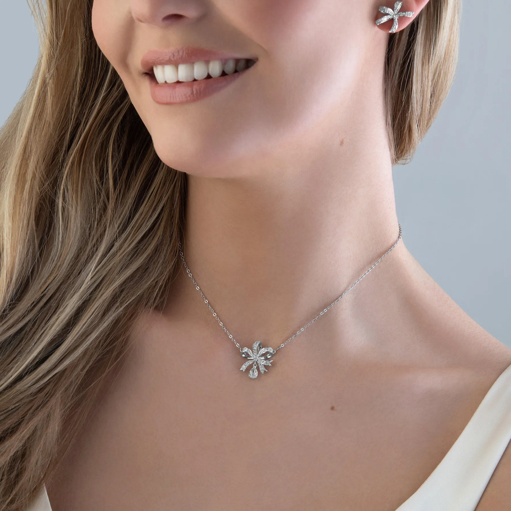 Swarovski Hyperbola Silver Crystal Bow Necklace