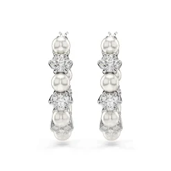 Swarovski Matrix Silver Crystal Pearl Hoop Earrings
