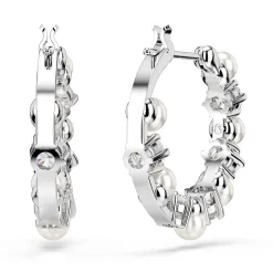Swarovski Matrix Silver Crystal Pearl Hoop Earrings