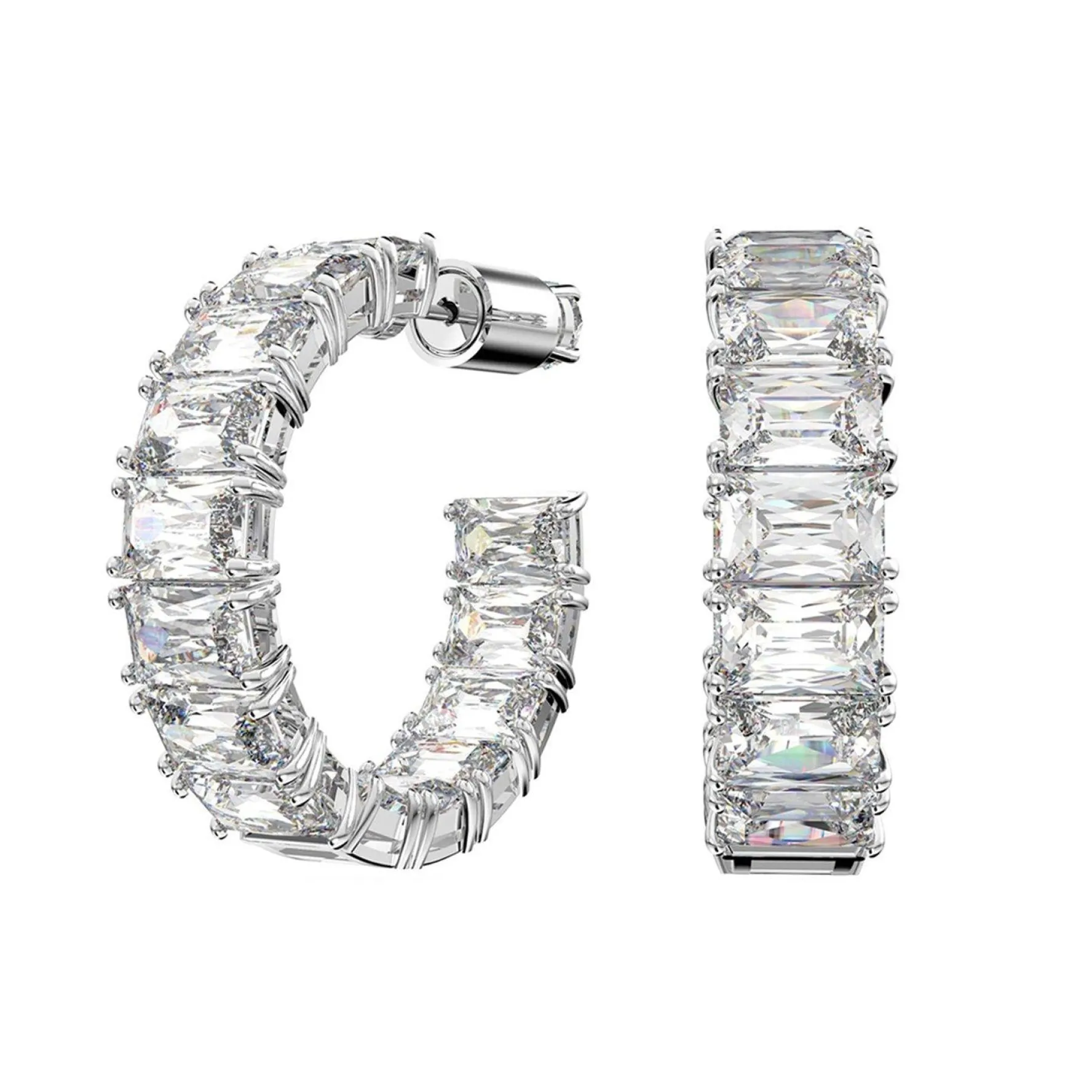 Swarovski Matrix Silver Crystal Hoop Earrings