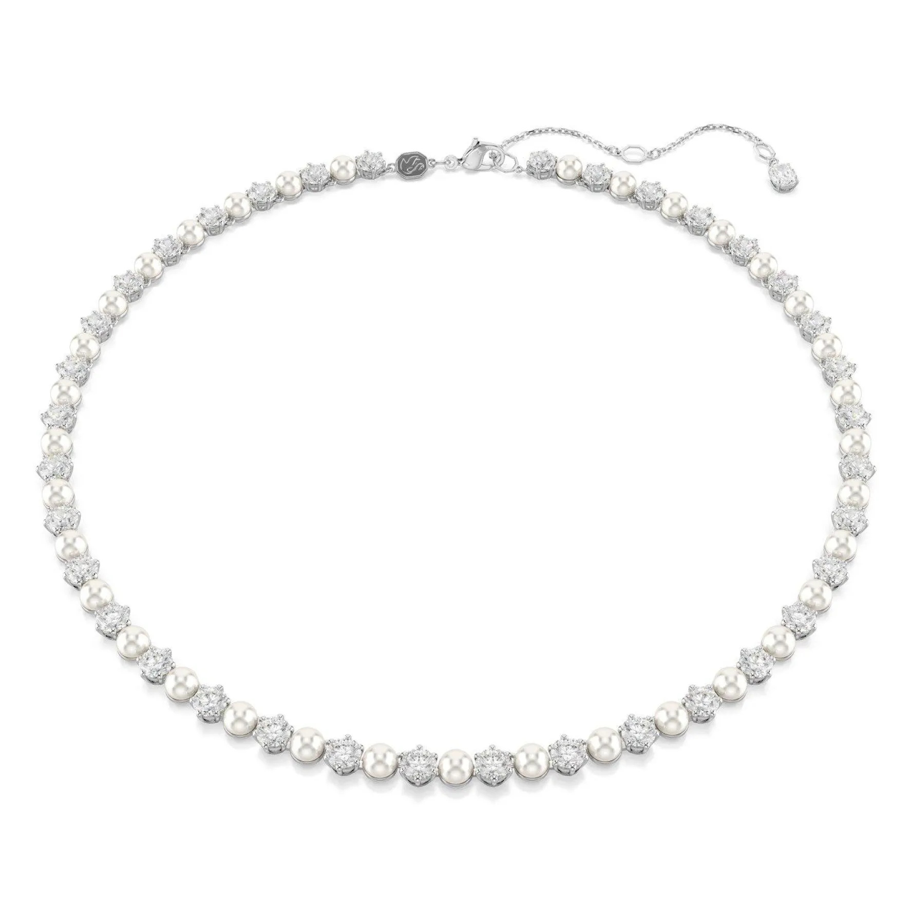 Swarovski Matrix Silver Crystal Pearl Tennis Necklace