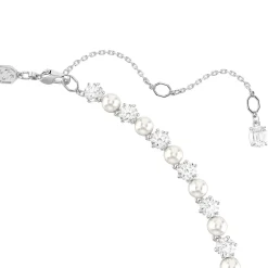 Swarovski Matrix Silver Crystal Pearl Tennis Necklace