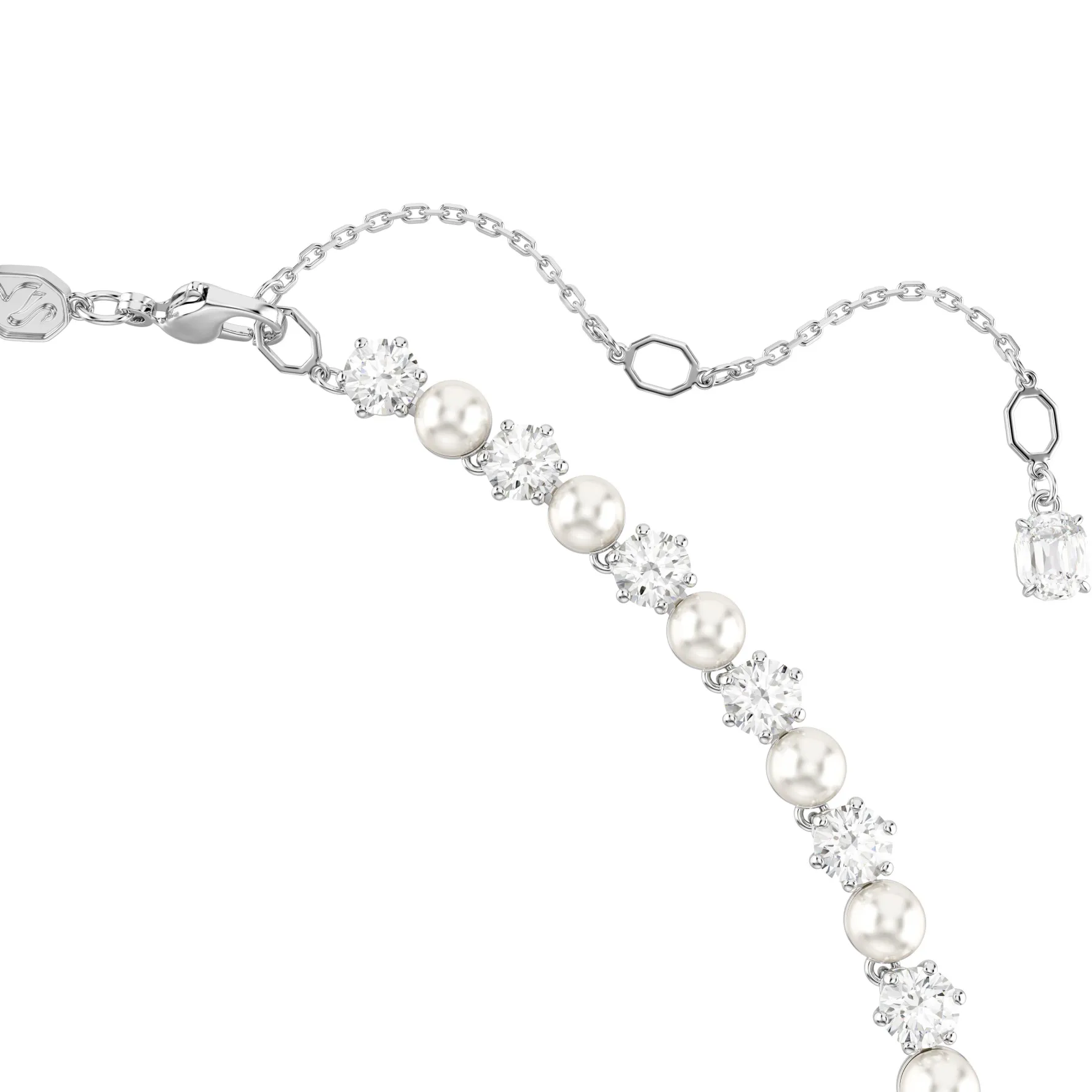 Swarovski Matrix Silver Crystal Pearl Tennis Necklace