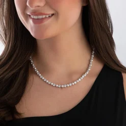 Swarovski Matrix Silver Crystal Pearl Tennis Necklace