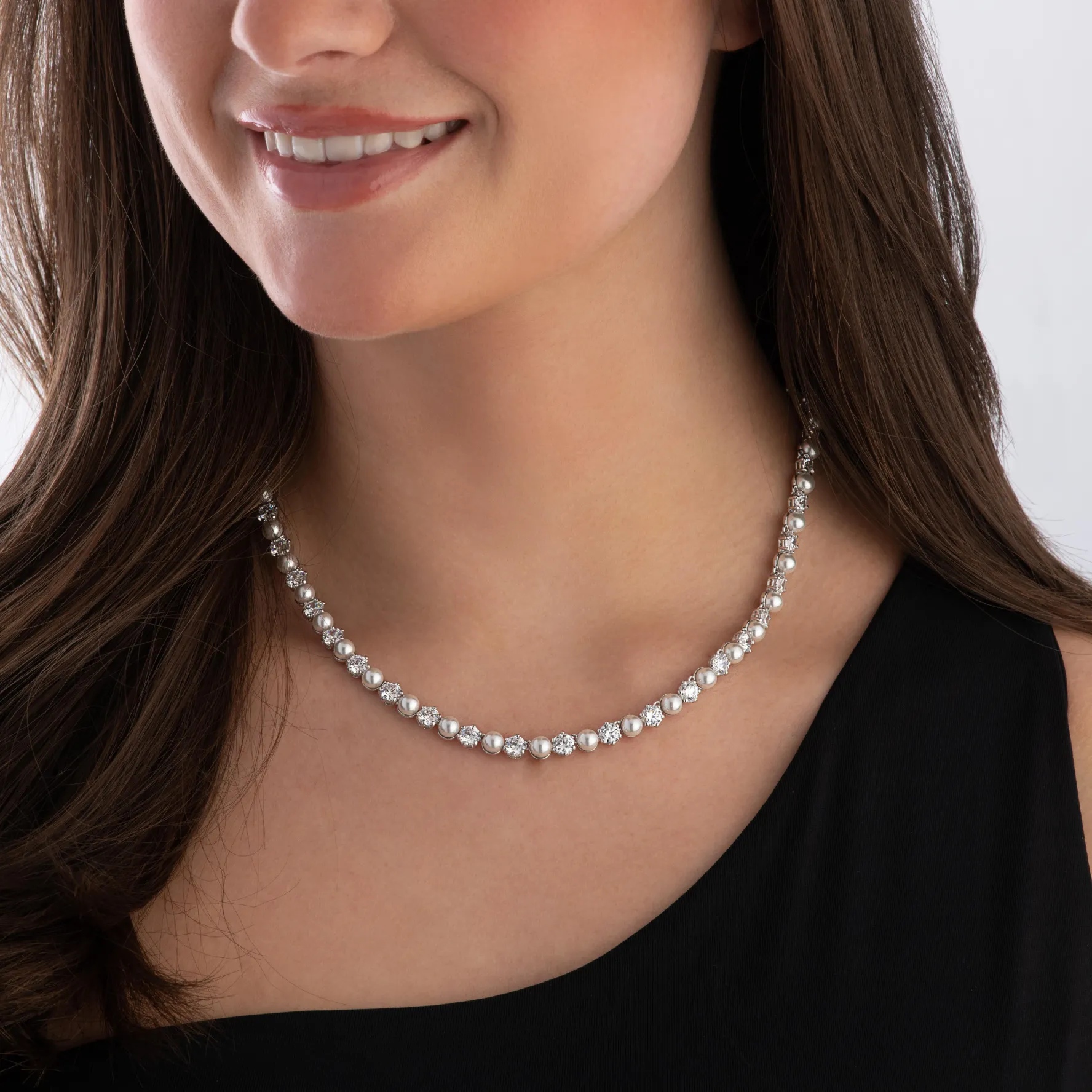 Swarovski Matrix Silver Crystal Pearl Tennis Necklace