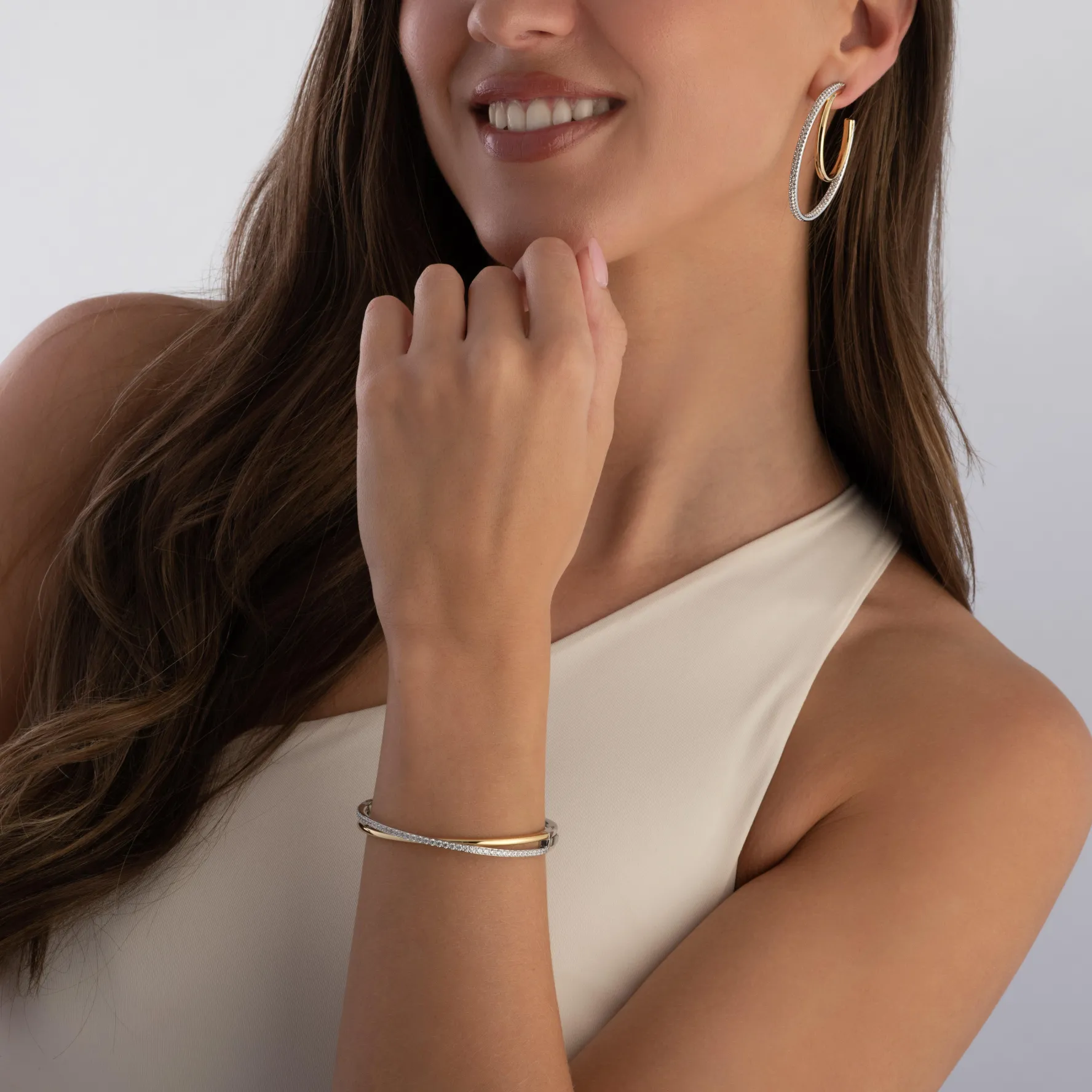 Swarovski Silver and Yellow Gold Tone Crystal Hoop Earrings